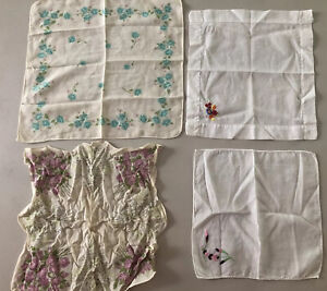 Antique Vintage Handkerchiefs ~ Lot of 4 Floral Designs