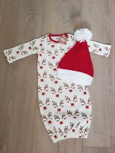 Mudpie - Reindeer waffle weave Take-Me-Home Set, knitted santa hat, infant, nwt 