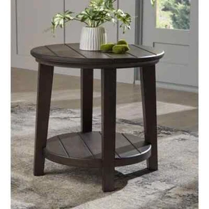 Celamar 26 in. Brown Round Wood End Table with Storage and Shelves - Picture 1 of 4