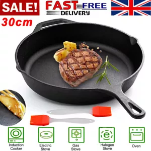 Cast Iron Skillet Frying Pan Oven Safe Grill Cookware 12inch, non-stick-HINSINC - Picture 1 of 24