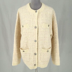 H&M Sweater Womens Large Beige Cardigan Pockets Light Academia Chunky Knit - Picture 1 of 13