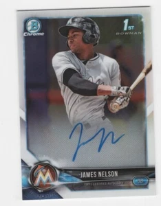 2018 BOWMAN CHROME BASEBALL AUTOGRAPH JAMES NELSON MIAMI MARLINS - Picture 1 of 2