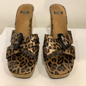 90s Stuart Weitzman 8 Platform Block Heel Leopard Cheetah Animal Print Heels - Picture 1 of 10
