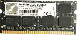 G.SKILL 4GB 2Rx8 PC3-10666 DDR3 1333MHz SO-DIMM SDRAM FA-10666CL9D-8GBSQ