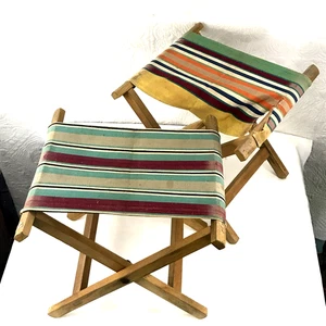 2 X Vintage Folding Stool - Wood - Camping - Fishing - Picnic - Old Seat Stools - Picture 1 of 14