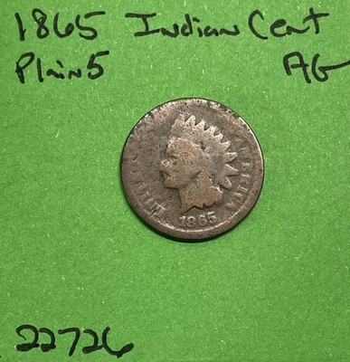 1865 Indian Head Cent Penny 1c AG About Good Bronze Plain Five - Image 1 of 3