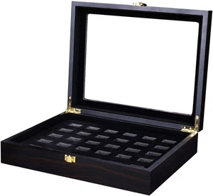 Championship Ring Display Case Sports Ring Storage Box Wooden Black Flat (30 Slo - Picture 1 of 7
