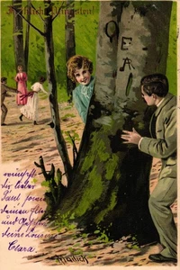 Pentecost, man, woman, lovers in the forest, signed Mailick, 1903 - Picture 1 of 2