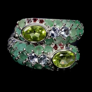 925 Sterling Silver Ring Oval Peridot 7x5mm Emerald Tanzanite Gemstone Jewelry 8 - Picture 1 of 14