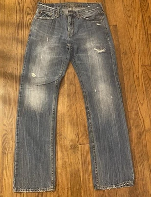 Pantalones de mezclilla rectos originales American Eagle para hombre 32 X 34 desgastados AEO 2014 Foto 1 de 4