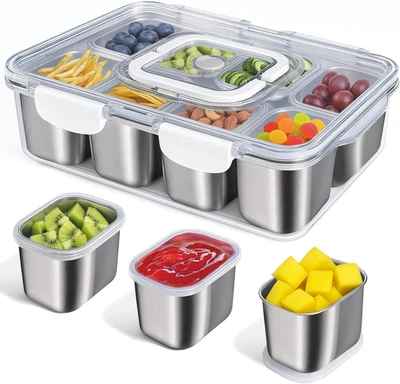 Contenedor de caja de bocadillos de acero inoxidable, bandeja dividida para servir bocadillos de 8 compartimentos  Foto 1 de 4