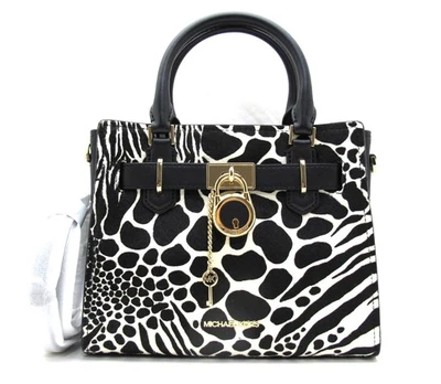 NEW Authentic MICHAEL KORS HAMILTON Haircalf Zebra Print Leather Satchel Black - Image 1 of 4