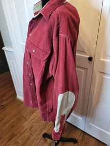Men's Vintage 90s/Y2K Red/Tan Corduroy Elbow Patch Button Up L Preppy Western - Picture 1 of 8