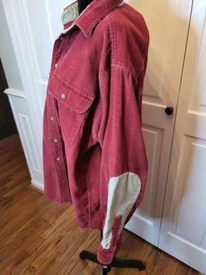 Men's Vintage 90s/Y2K Red/Tan Corduroy Elbow Patch Button Up L Preppy Western - Image 1 of 4