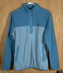 Columbia Women's Sz Lg Blue Colorblock 1/4 Snap Fleece Pullover Hiking Warm - Picture 1 of 10