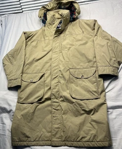 Vintage Woolrich Jacket Mens XL Tan Plaid Lined Hooded Parka Made USA 90s Coat - Picture 1 of 11
