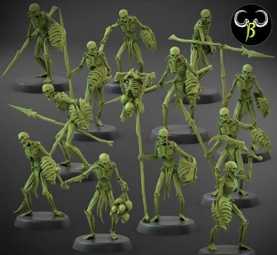 Flesh Skeleton Spearmen X10 28mm Fantasy Undead Vampire Monsters - Image 1 of 4