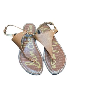 Sam Edelman Women Greta Saddled Brown Leather Flat Sandal Size 8.5M Ankle Strap - Picture 1 of 7