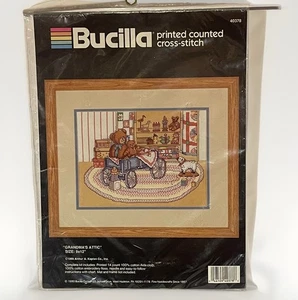 Vintage Bucilla Grandma's Attic Printed Cross Stitch Kit 1990 #40378  9” X 12” - Picture 1 of 3