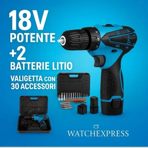 Trapano professionale 2 Batterie  18V a Litio  a Percussione + valigia - Foto 1 di 8