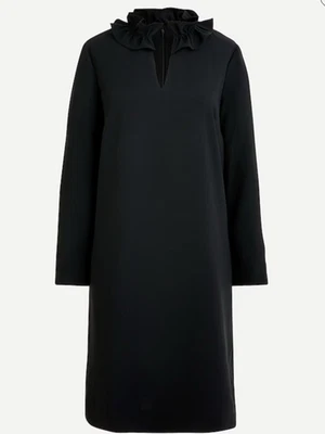 J. Crew Ruffleneck Long Sleeve Shift Dress In Black Size 0 Classic - Image 1 of 4