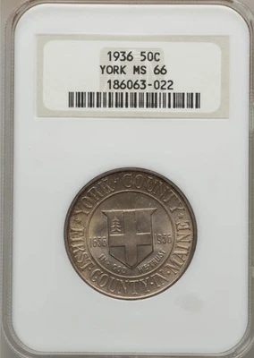 1936 York Commemorative 50c Half Dollar Maine NGC MS 66 - Image 1 of 4