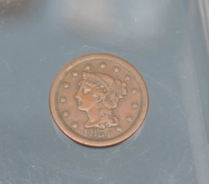 1851 Braided Hair Large Cent 1c Fine - Picture 1 of 2