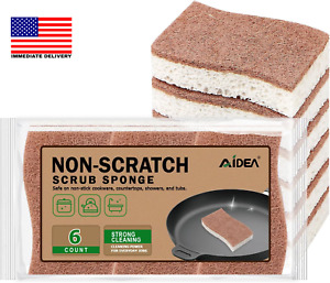 Non-Scratch Scrub Sponge-6Count, Natural Sponges for Non-Stick Cookware, Kitchen