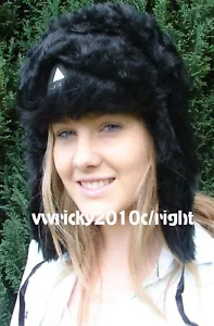 CAPPELLO UNISEX NERO IN PELLICCIA SINTETICA STILE TRAPPER Sci Medium NUOVO - Foto 1 di 1