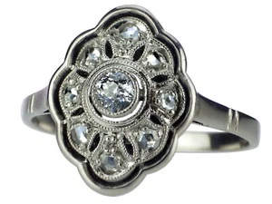 Art Deco 585 Weißgold 0,26 ct Diamant Schiffchen Damen Ring! - Picture 1 of 7