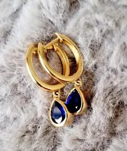 2Ct Pear Cut Lab Created Sapphire Drop/Dangle Earrings 14K Yellow Gold Plated - Picture 1 of 11