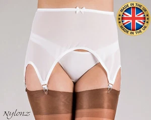 NYLONZ Vue durchsichtig Vintage-Stil 6 Riemen Hosenträger Gürtel WEISS - HERGESTELLT IN UK - Bild 1 von 3