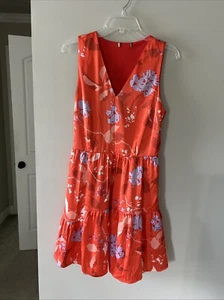 floral sleeveless tiered Dress Satin Look Sz S - Picture 1 of 11