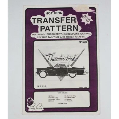 Pretty Punch Hot Iron Transfer Pattern #3140 Thunderbird T-Bird Car Embroidery - Image 1 of 2