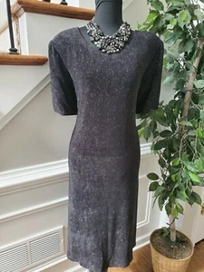 Jessica Howard Women's Black Acetate HalfSleeve Round Neck Knee Length Dress 16 - Picture 1 of 10