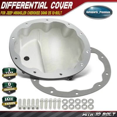 Rear Black Differential Cover with Gasket & Drain Plug for Jeep Dana 35 10-Bolt - Image 1 of 4