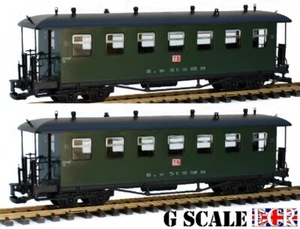 A PAIR YES TWO G SCALE GAUGE RAILWAY PASSENGER CARRIAGE GREEN GARDEN COACH TRAIN - Picture 1 of 8