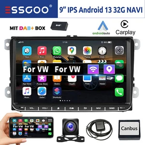 Autoradio Carplay DAB+ Android 13 32G GPS WIFI CAM Per VW GOLF 5 6 Tiguan Passat - Foto 1 di 15