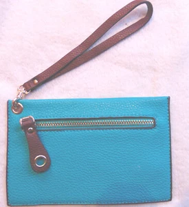 Bright Turquoise Pebbled Leather Wristlet Purse 7 x 5 Zipper Unbranded - Picture 1 of 3