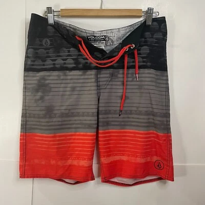 Volcom 4 Way Stretch Hybrid Shorts Size 30 Black Gray Red Mens Swim Trunks - Image 1 of 4
