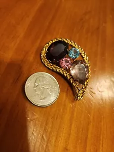 60er Jahre Ära? Juweliert Paisley Brosche Träne Strass oval Nachlass Fund - Bild 1 von 8