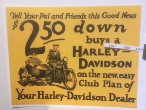 1920’s $2.50 Down Buys A Harley-Davidson Motorcycle Rare Advertising NEW PRINT - Picture 1 of 1