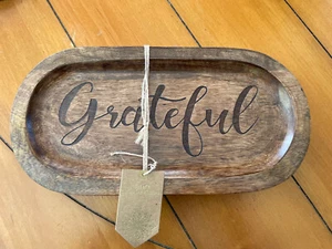 Set Of 2 Wood Platter/Tray 12X6 “GRATEFUL” handcrafted in India - Picture 1 of 2