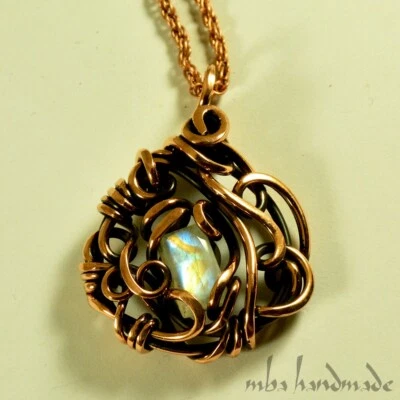 Подвеска в виде лунного камня хрусталь антикварная медная проволока в обертке ювелирные изделия ремесленников - Изображение 1 из 4