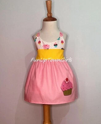 GIRLS SWEETS CUPCAKES BIRTHDAY PARTY HALTER  DRESS - Image 1 of 4