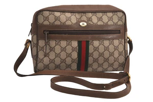 Authentic GUCCI Web Sherry Line Shoulder Bag GG PVC Leather Brown Junk 7458M - Imagen 1 de 10