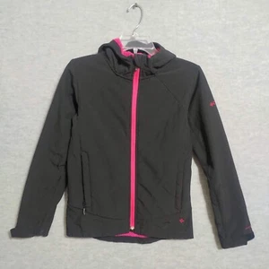 Columbia Girls Jacket 14/16 Black Sherpa Lined Hooded Logo Embroidered Full Zip - Picture 1 of 10