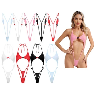 Womens Bodysuit Backless Monokini Cute Bow Swimsuit Sleepwear Leotard Smooth - Picture 1 of 97
