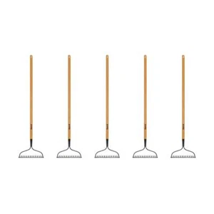 Anvil Bow Rake Garden Tool Set 5-Piece 14-Tines Steel Coated Blade Wooden Handle - Picture 1 of 8