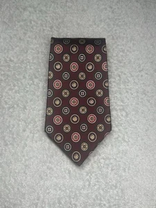 Tommy Hilfiger Men’s Tie Red Multicolor Geometric Circles Silk 3.65” in VTG - Picture 1 of 17